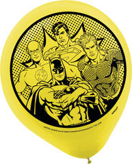 Little Gym - DC Justice League Superman/Flash/Batman Round Latex Balloons, Yellow/Blue/Red, 12-in, 6-pk, for Birthday Party - 6 Ct.