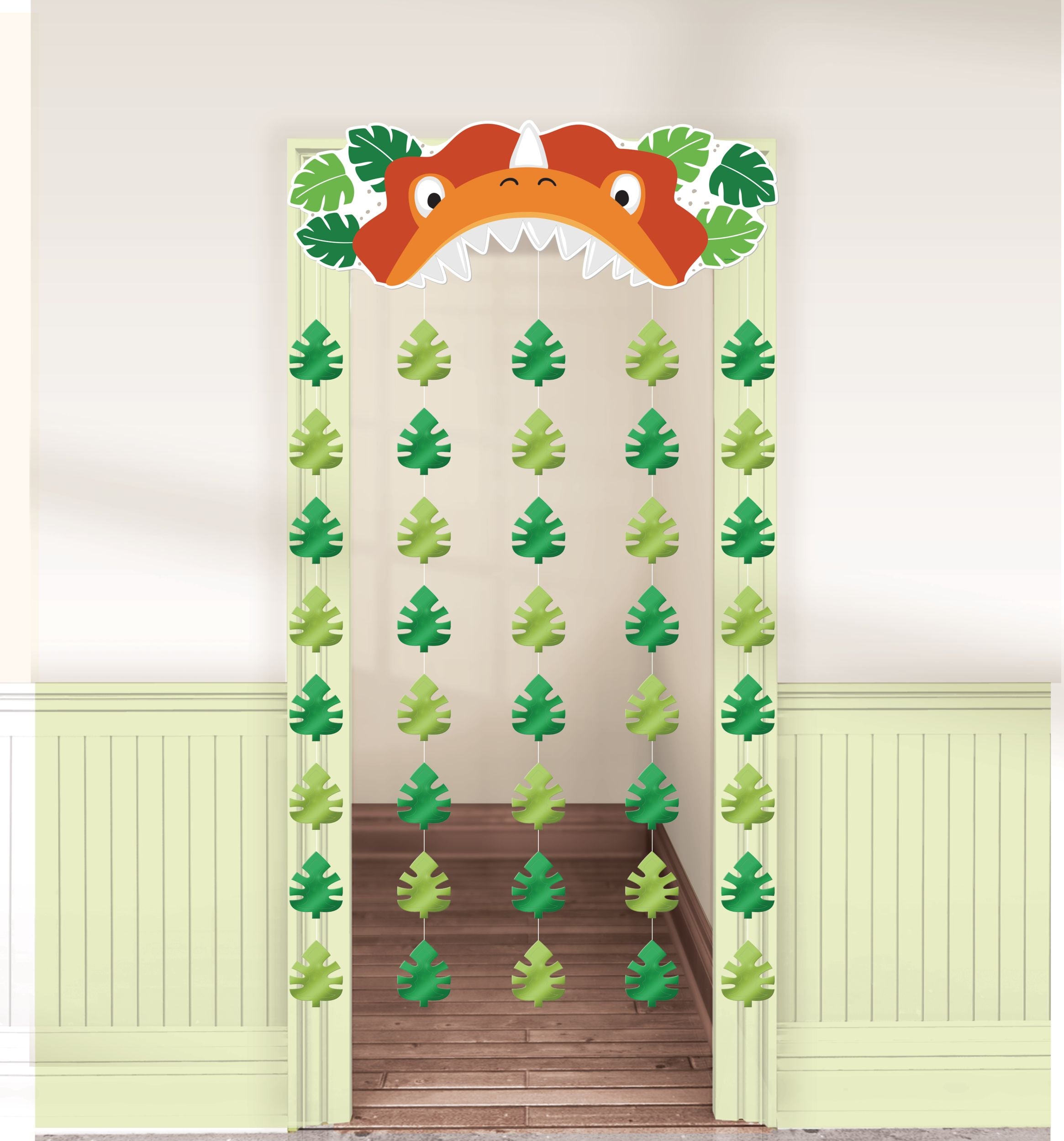 Little Gym - Dino-Mite Dinosaur Hanging Doorway Curtain Decoration, Green, 77-in, for Birthday Party - 1 Ct.
