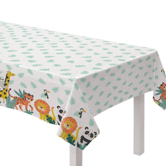 Little Gym - Get Wild Rectangle Plastic Reusable Table Cover, Green/Orange, 54x96-in, for Birthday Party - 1 Ct.
