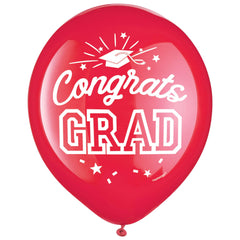 Class 101 - Red "Congrats Grad" Printed Latex Balloons - 12-Inch, 15-Pack