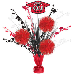 Class 101 - Red Graduation Tinsel Burst Centerpiece with "Congrats Grad" Sign