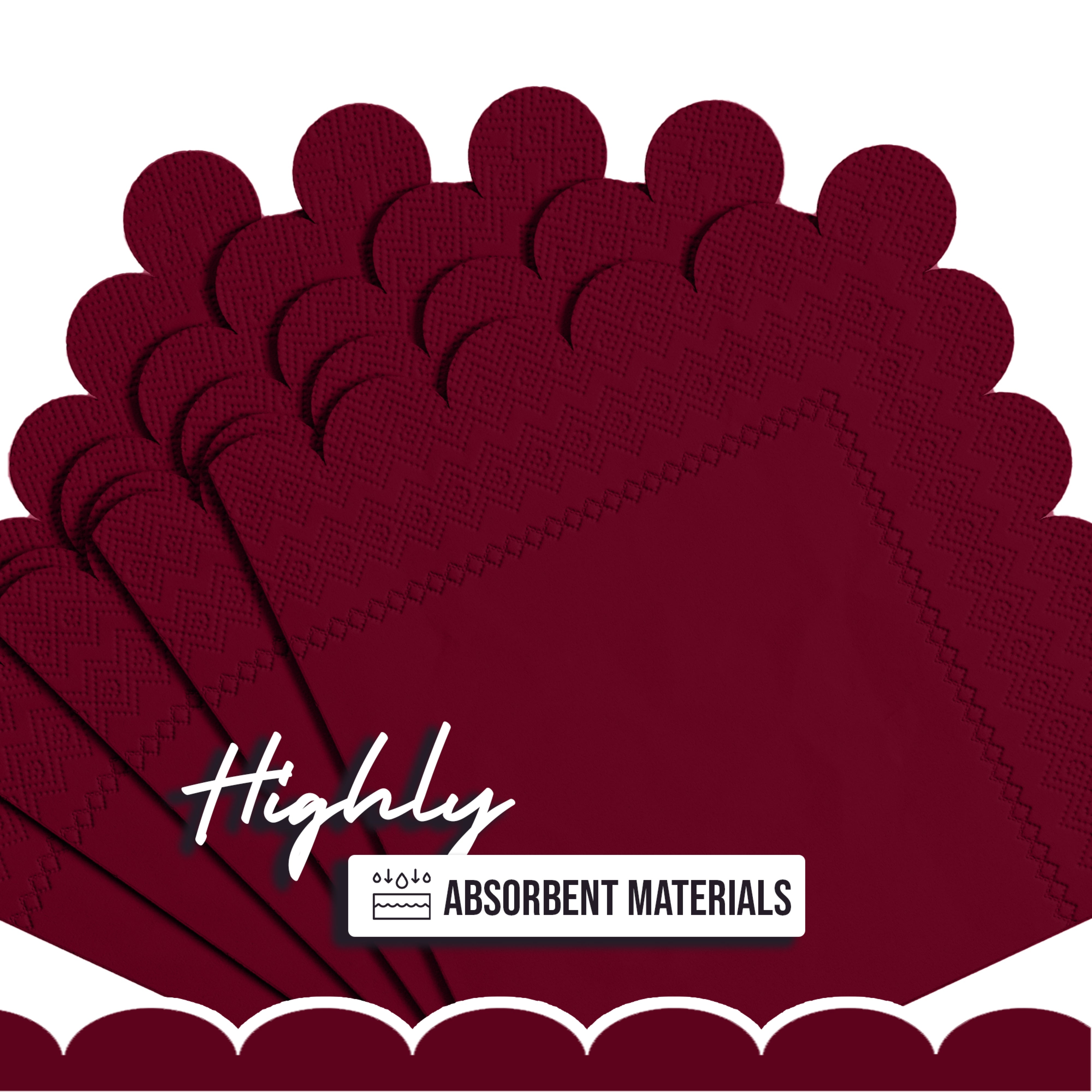 Burgundy Scallop Beverage Napkins - 50 Ct.