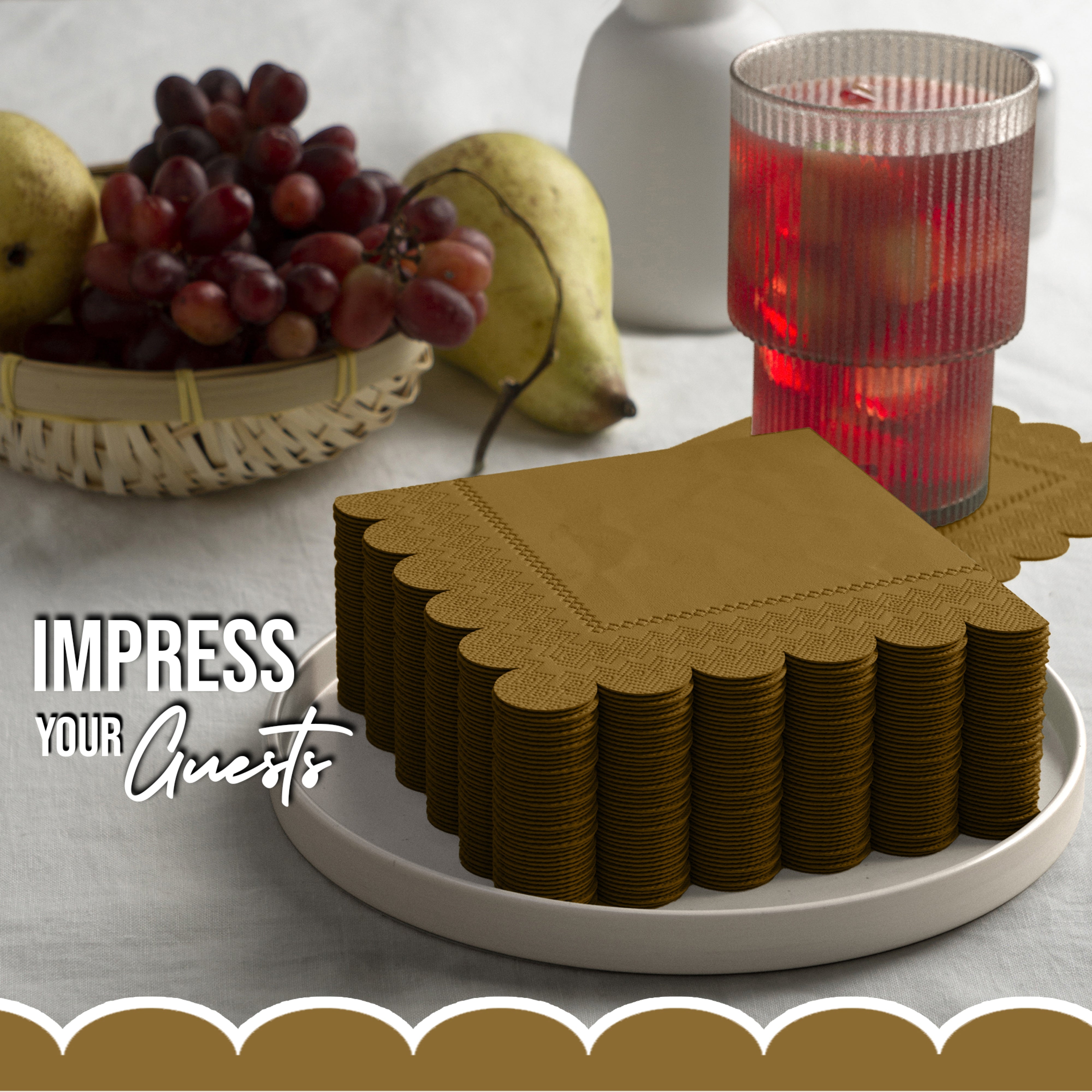 Gold Scallop Beverage Napkins - 50 Ct.