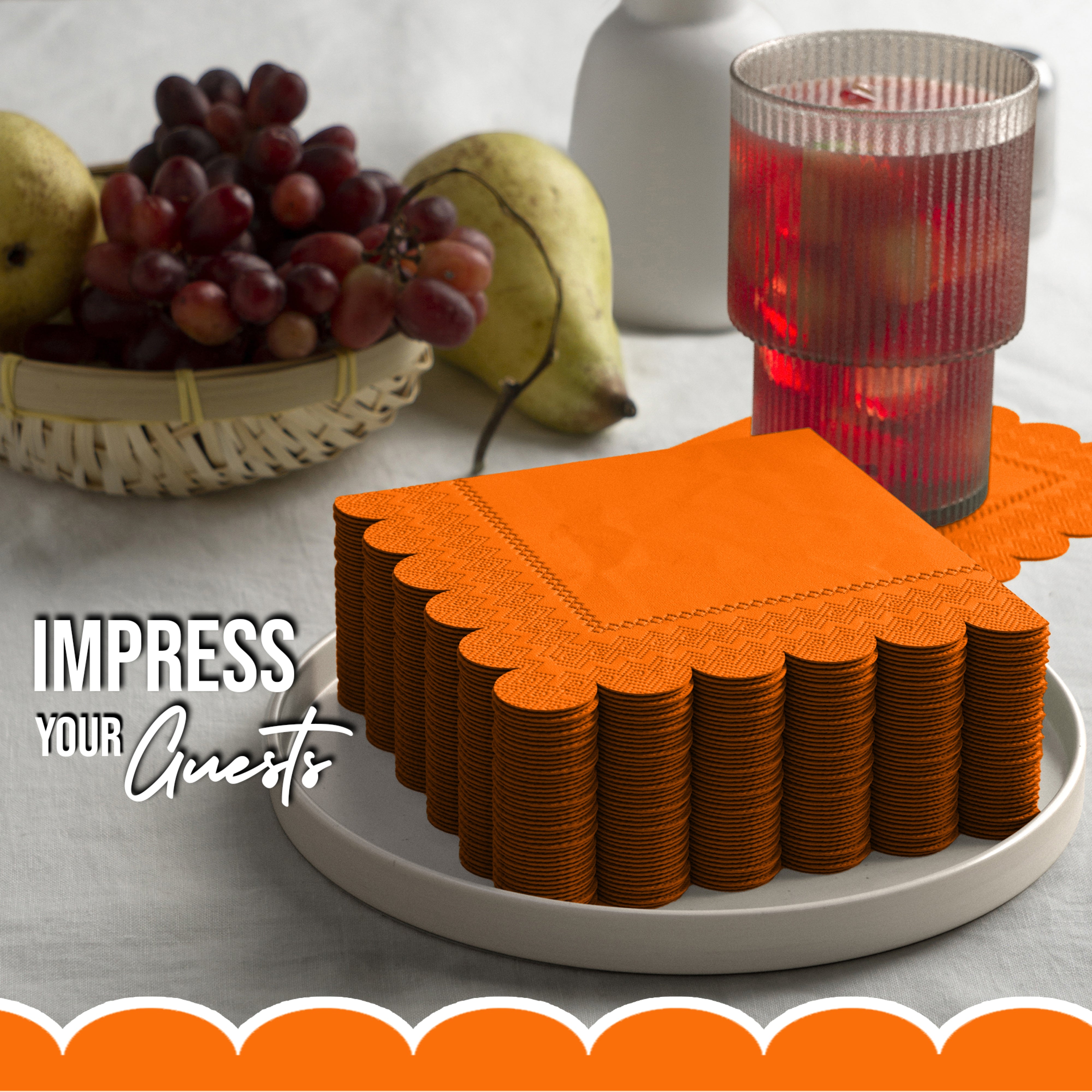 Orange Scallop Beverage Napkins - 50 Ct.