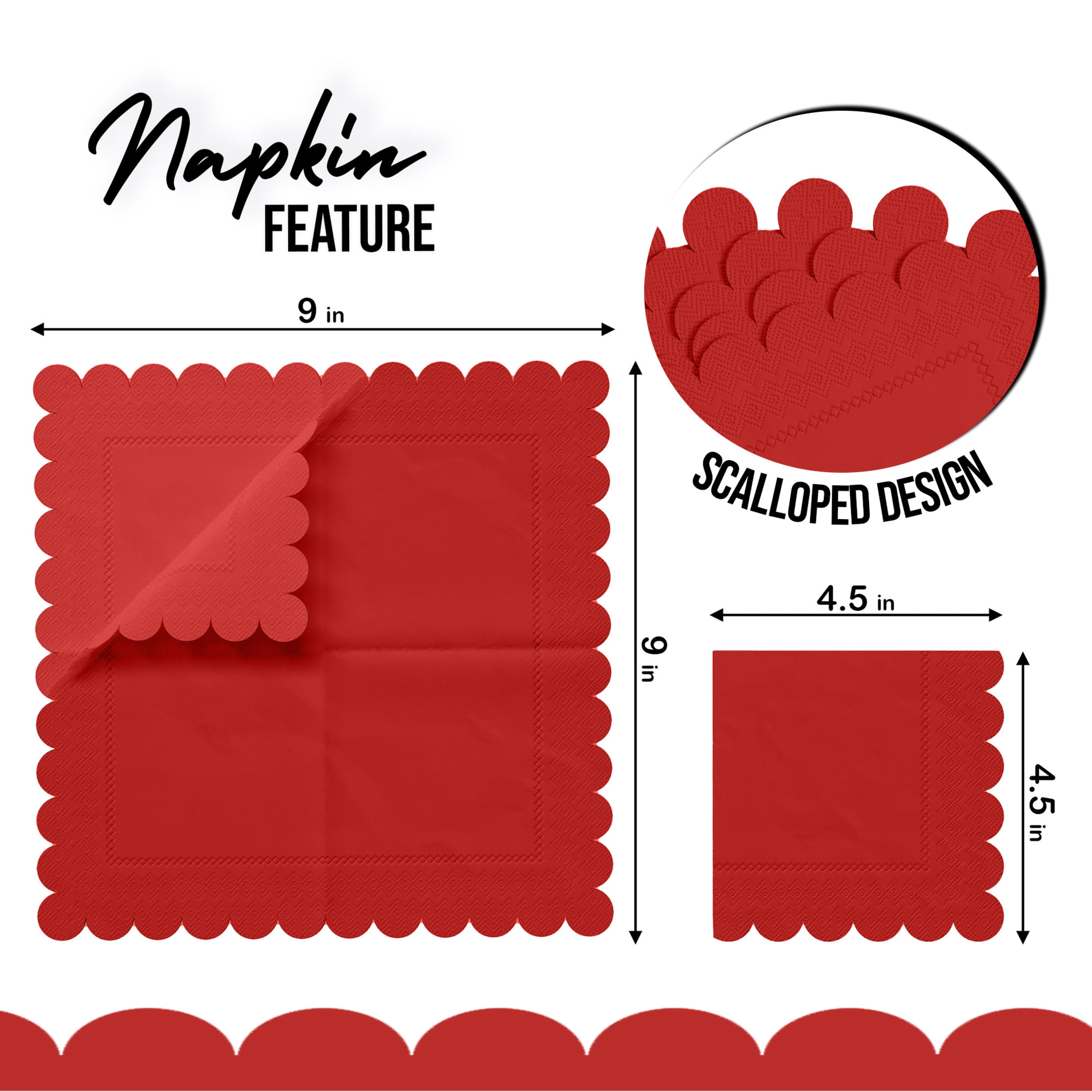 Red Scallop Beverage Napkins - 50 Ct.