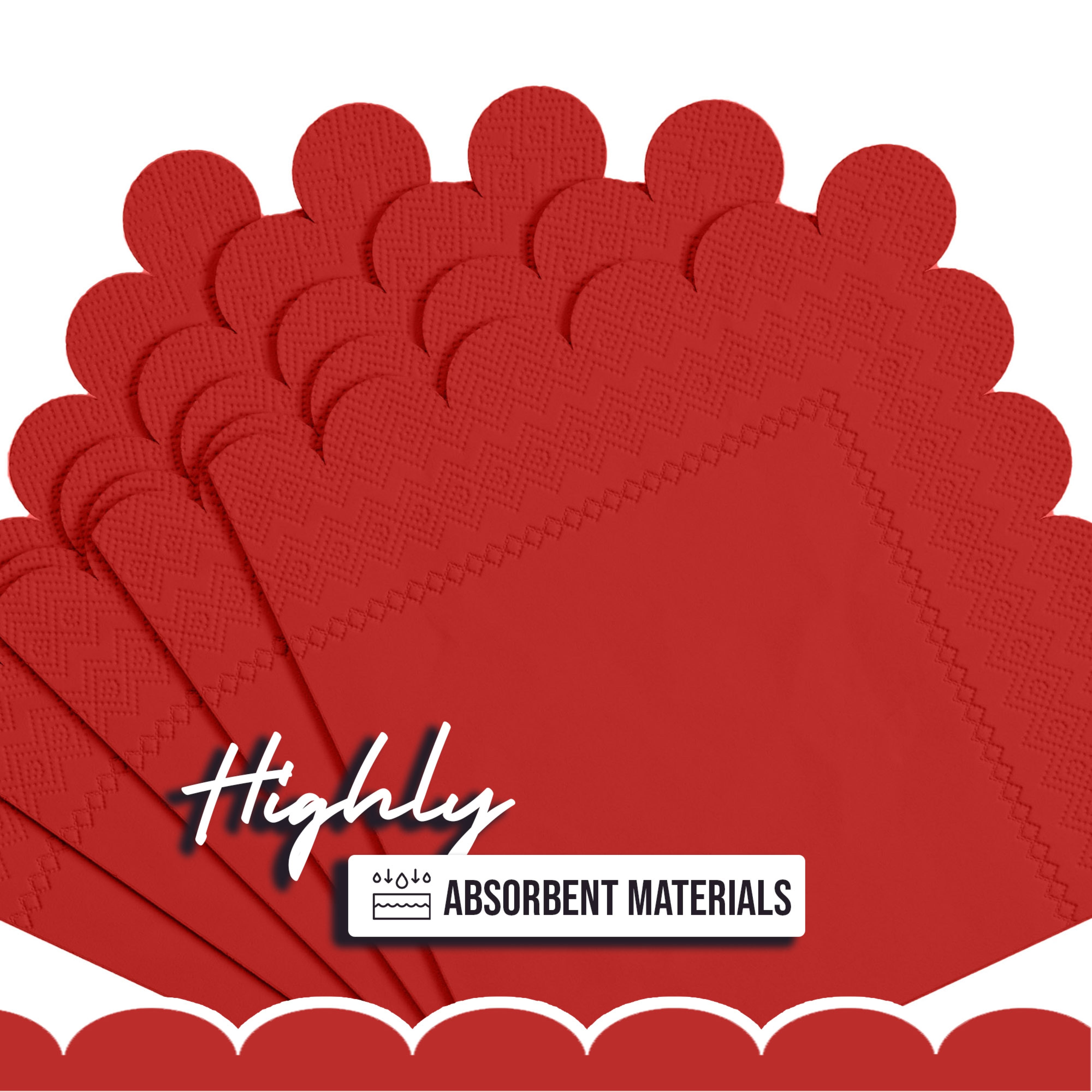 Red Scallop Beverage Napkins - 50 Ct.
