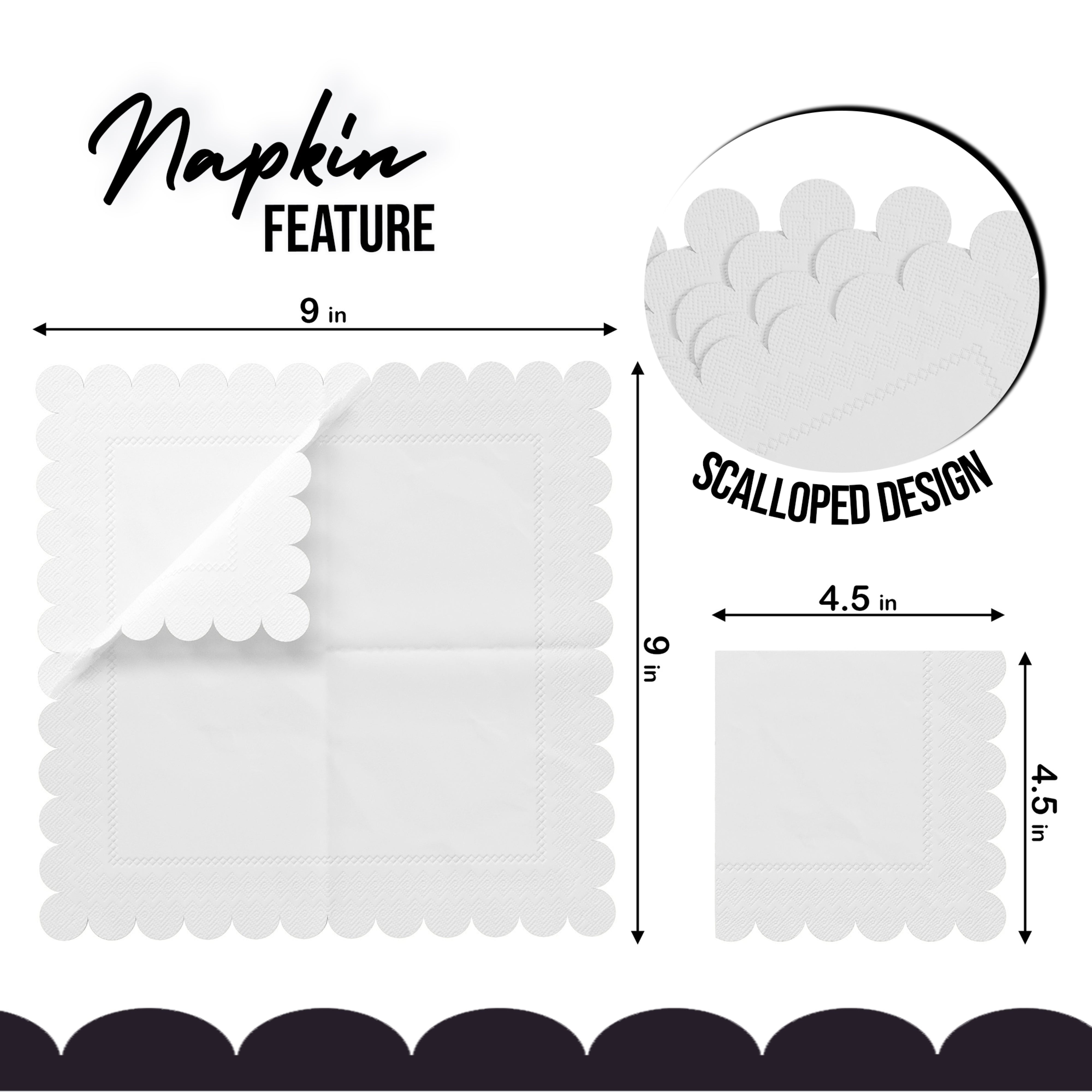 White Scallop Beverage Napkins - 50 Ct.