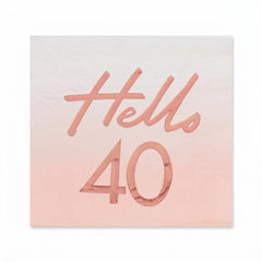 Blush Rose Gold "Hello 40" Birthday Napkins, 6.5 Inches, 16-Pack