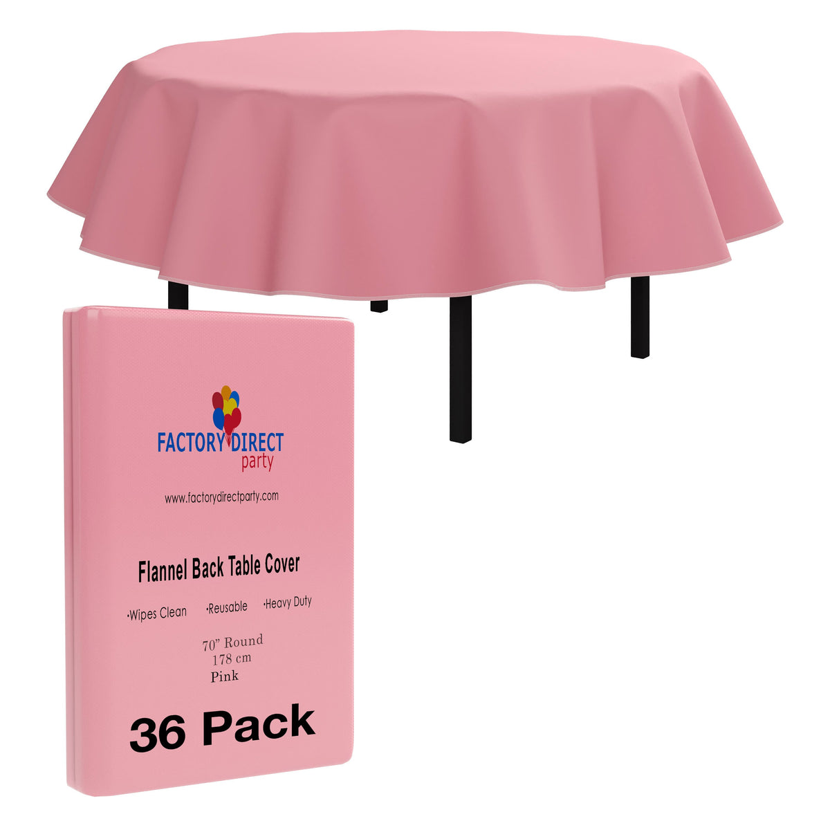 Pink Flannel Backed Plastic Table Cover 70 In. Round | Case of 36