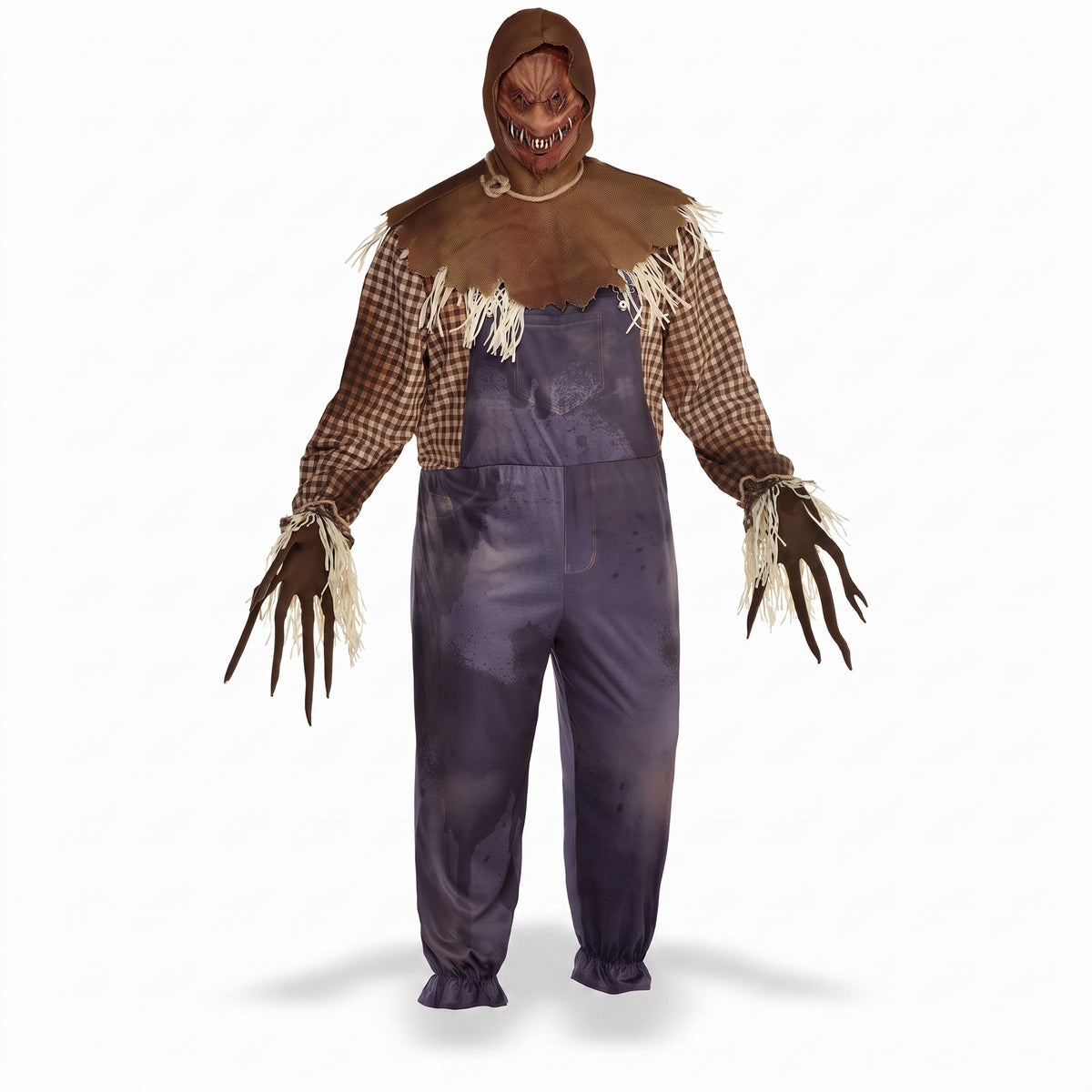 Men's Sinister Scarecrow Halloween Costume with Mask and Gloves - Adult Plus (48-52)