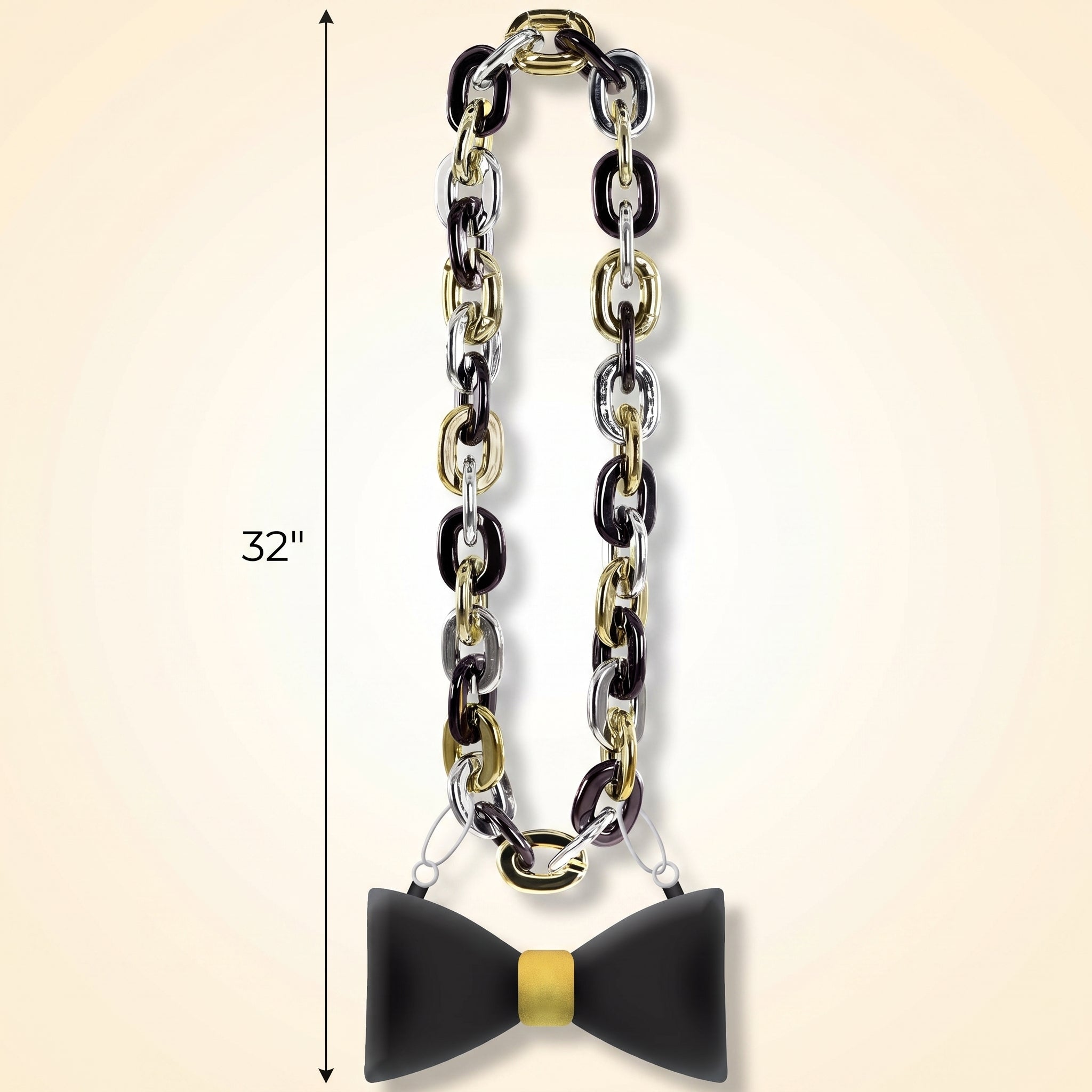 "Happy New Year" Light-Up Bow Tie Chain Necklace in Black, Gold, & Silver