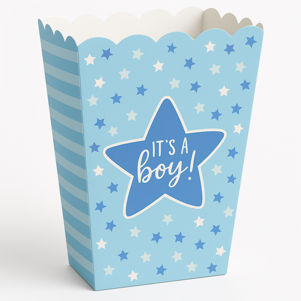 Blue "It's a Boy!" Popcorn Box for Baby Shower