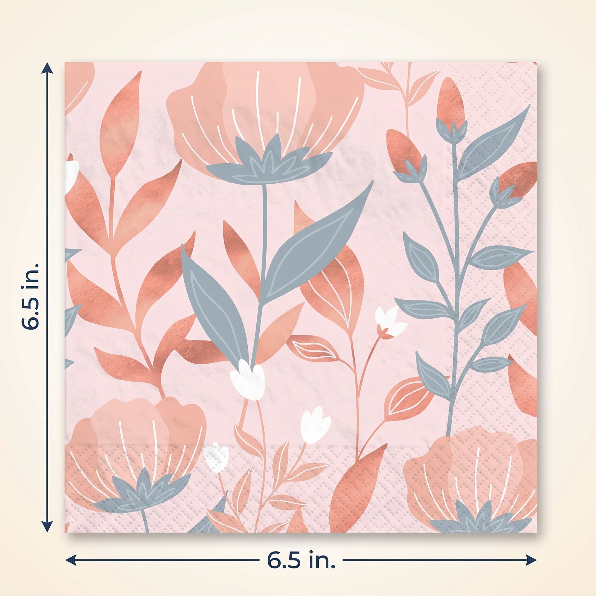 Rose Gold Floral Printed Luncheon Napkins - 6.5 in.