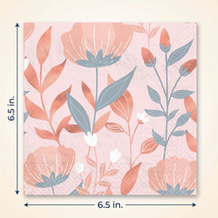 Rose Gold Floral Printed Luncheon Napkins - 6.5 in.