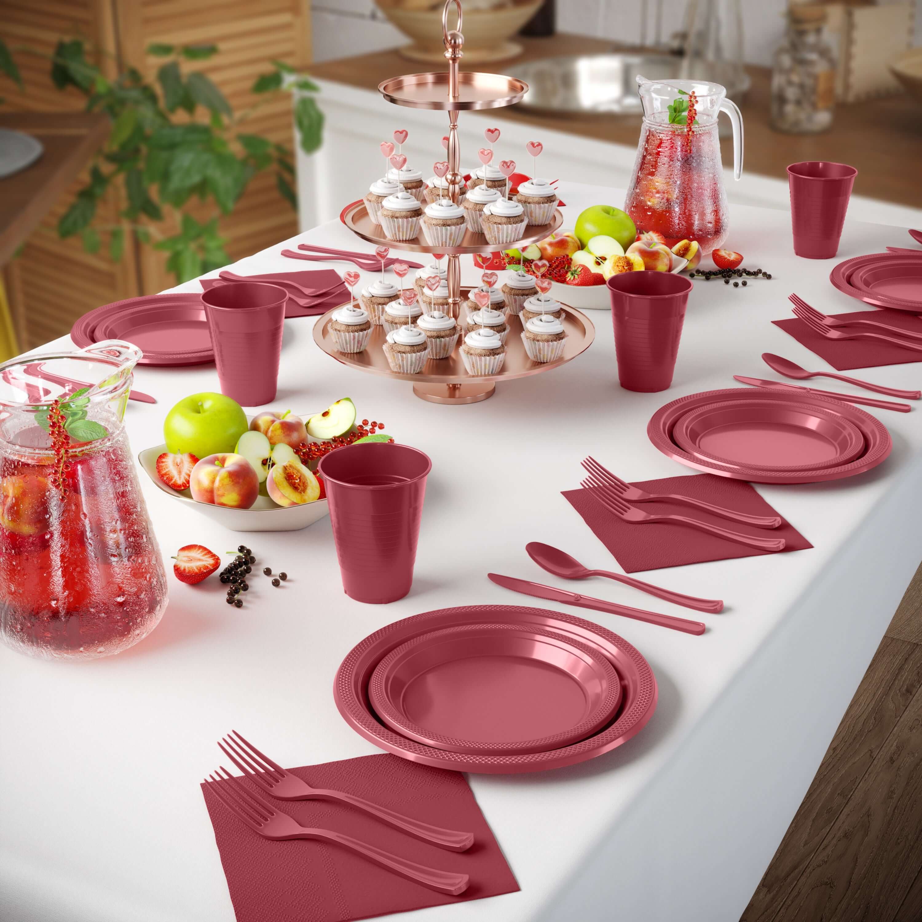 350 Pcs Burgundy Disposable Tableware Set