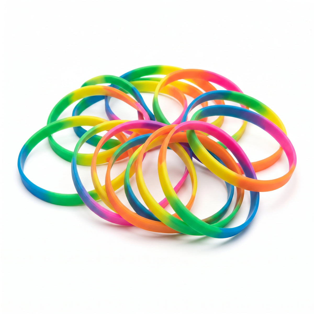 Awesome 80s Rainbow Rubber Bracelets, 16-Pack
