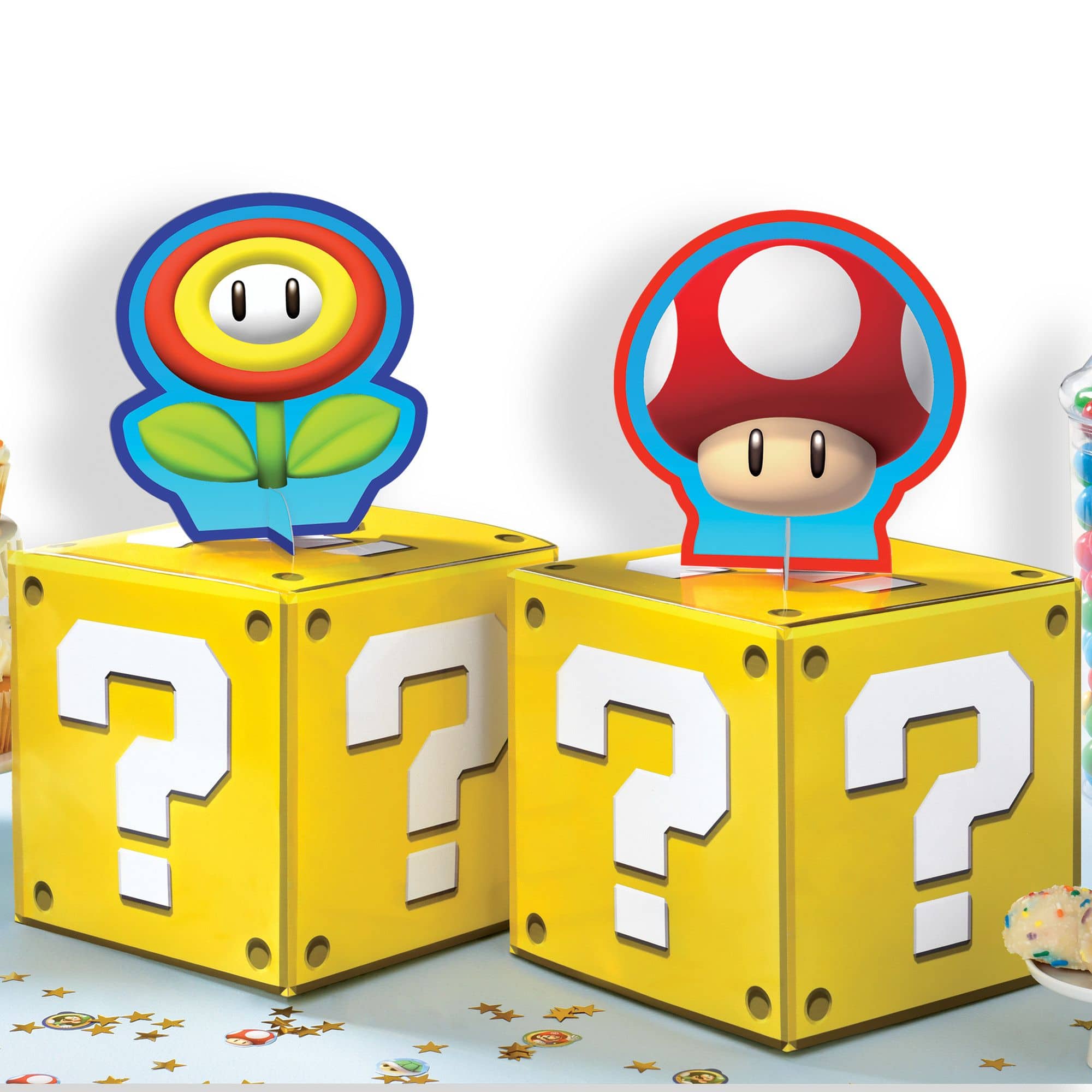 PMA - Super Mario Bros Question Block Table Centerpiece Kit, 4-Piece Set
