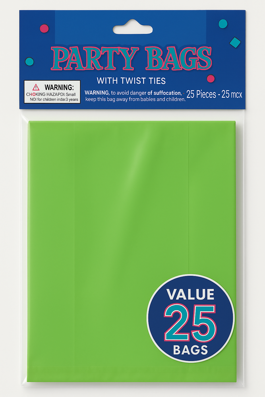 Kiwi Green Party Treat Bags - 25 Pack