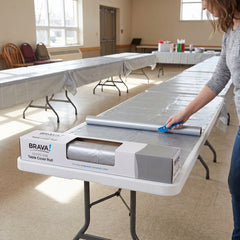 Silver Plastic Table Cover Roll with Cutter - 54 x 126 ft