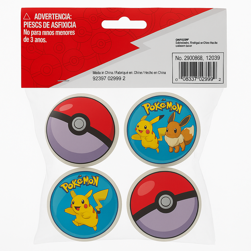 Pokemon Classic Bounce Ball Party Favors - 4 Pack