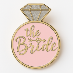"The Bride" Diamond Ring Enamel Pin - Gold & Blush Glitter