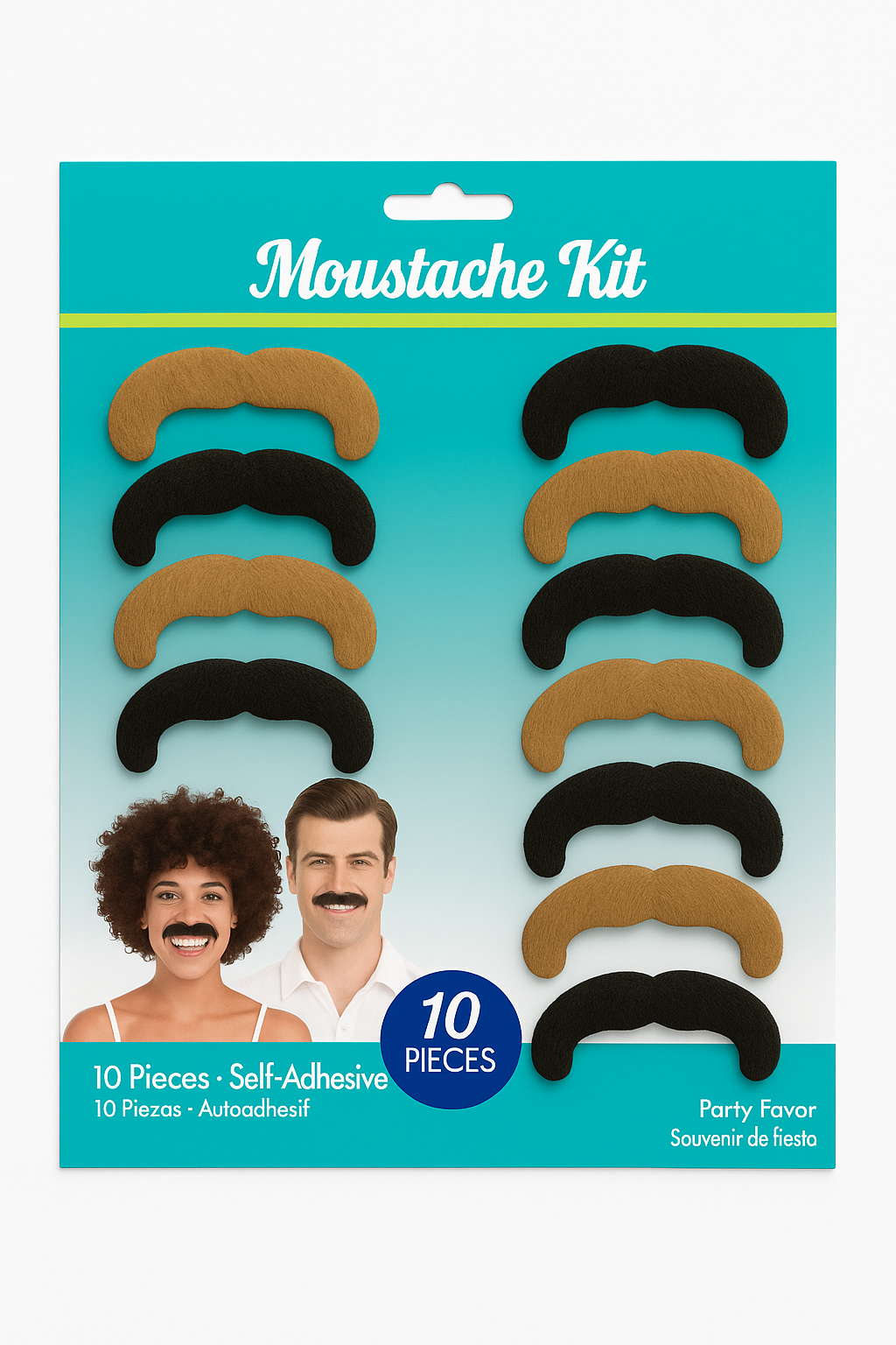 70s Style Black & Blonde Moustache Kit - 10 Pack