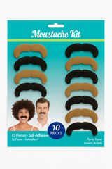 70s Style Black & Blonde Moustache Kit - 10 Pack