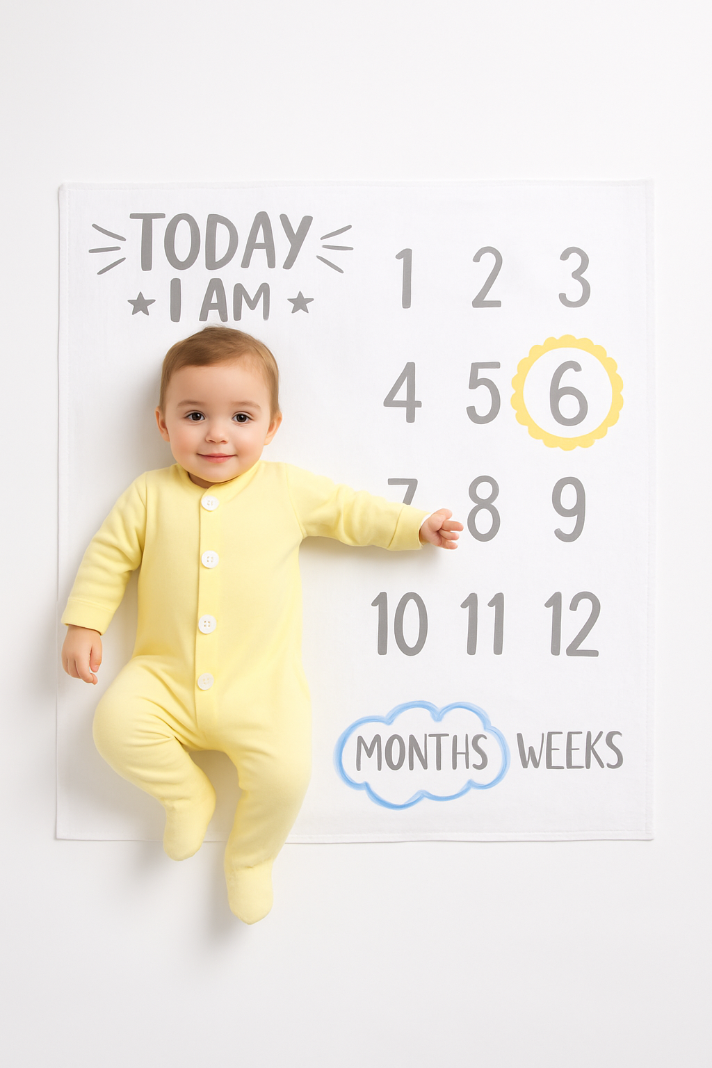 "Today I Am" Baby Milestone Photo Blanket - White/Grey, 47"