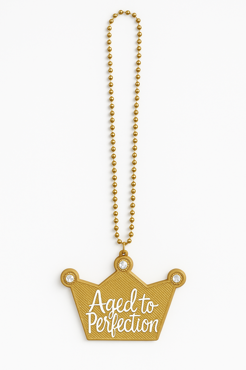 Golden "Aged to Perfection" Beaded Necklace with Crown Pendant