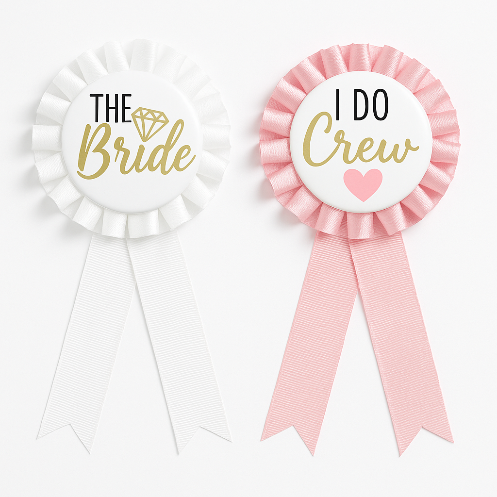 "I Do Crew" & "The Bride" Bachelorette Award Ribbons Set