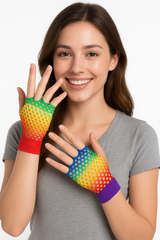 Rainbow Fishnet Short Gloves