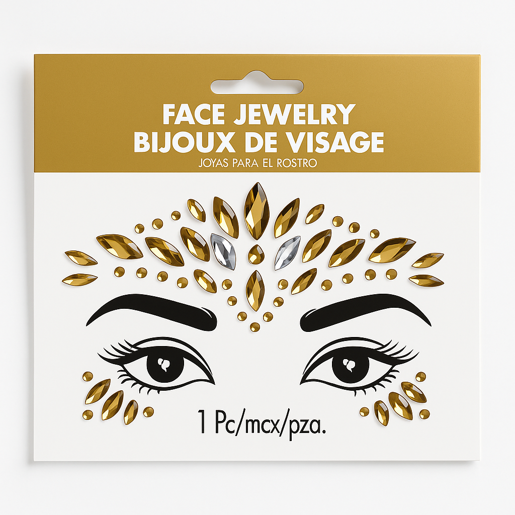 Gold Face Jewel Stickers - Self-Adhesive Costume Accessories
