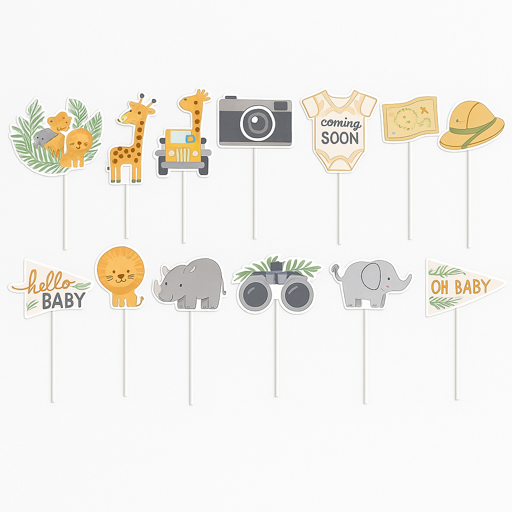 Jungle Safari Baby Shower Photo Booth Props - 13 Pack