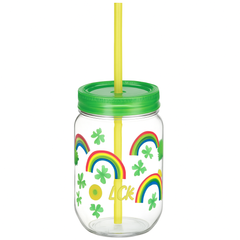 St. Patrick's Day Rainbow Mason Jar Cup with Straw - 400mL