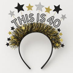 Black & Gold Fringe "This is 40" Birthday Headband