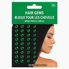 Festive Green Hair Gems Set - 50 Pieces