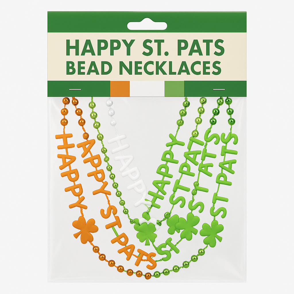 "Happy St. Pats" Bead Necklaces, Green/Orange/White, 6-Pack