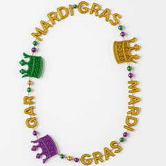 Mardi Gras Crown Bead Necklaces - Gold, Green, Purple, 6-Pack