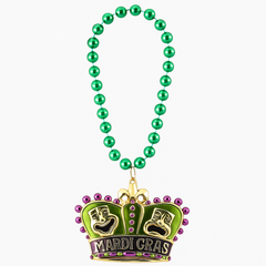Mardi Gras Crown Pendant Bead Necklace - Gold, Green & Purple