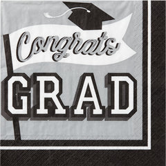 True to Your School Graduation Lunch Napkins - 6.5 In. x 6.5 In. - Silver, 40 Pack