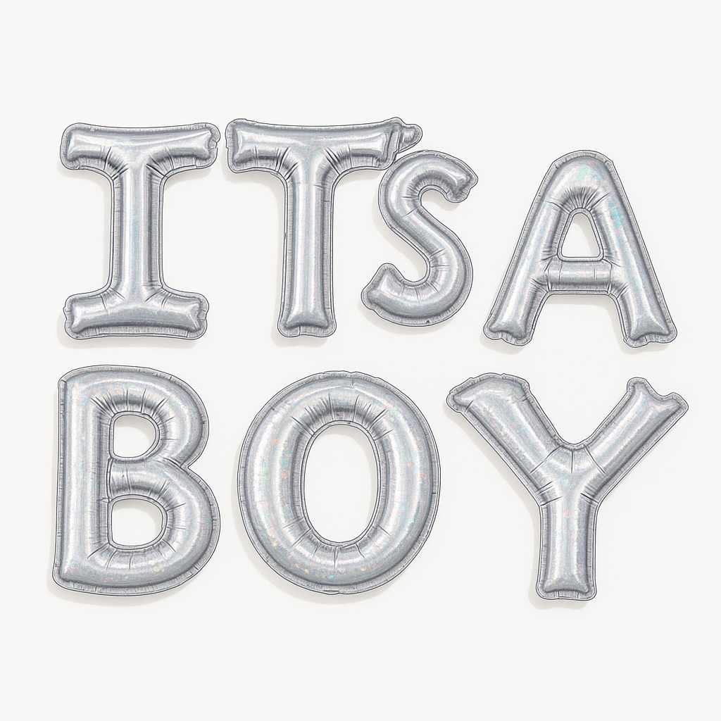 Silver "IT'S A BOY" Holographic Foil Balloon Set