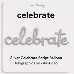 Silver "Celebrate" Script Balloon - Holographic Foil Air-Filled