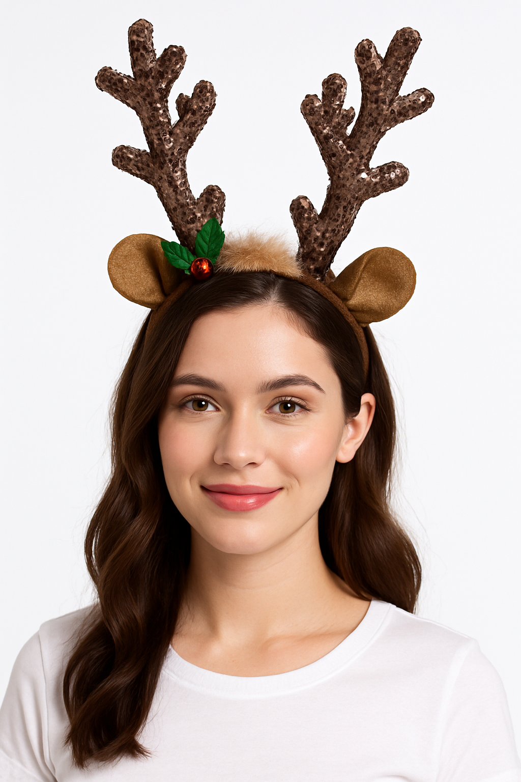 Festive Sequin Reindeer Antlers Headband with Jingle Bell