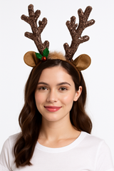 Festive Sequin Reindeer Antlers Headband with Jingle Bell