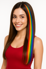 Vibrant Rainbow Hair Extension ‚Äì Synthetic, Easy Attachment