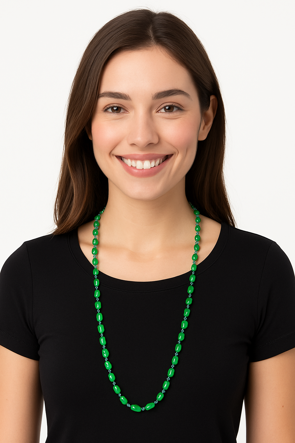 Festive Green Metallic Bead Necklaces, 8-Pack