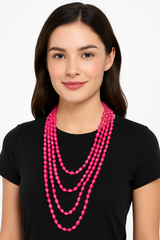 Bright Pink Metallic Bead Necklaces - 8 Pack