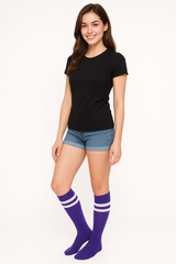 Purple Striped Athletic Knee-High Socks