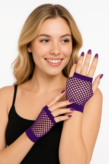 Purple Fishnet Short Gloves
