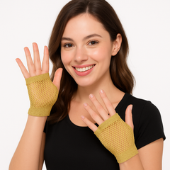 Shimmering Gold Fishnet Gloves for Adults